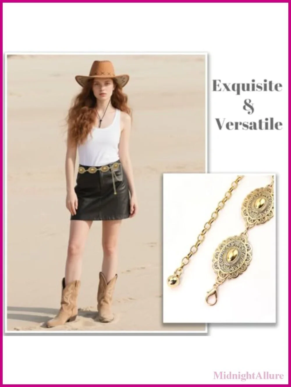 Western Concho Chain Belt Metal Alloy Adjustable Cowgirl Waist Belt for Country